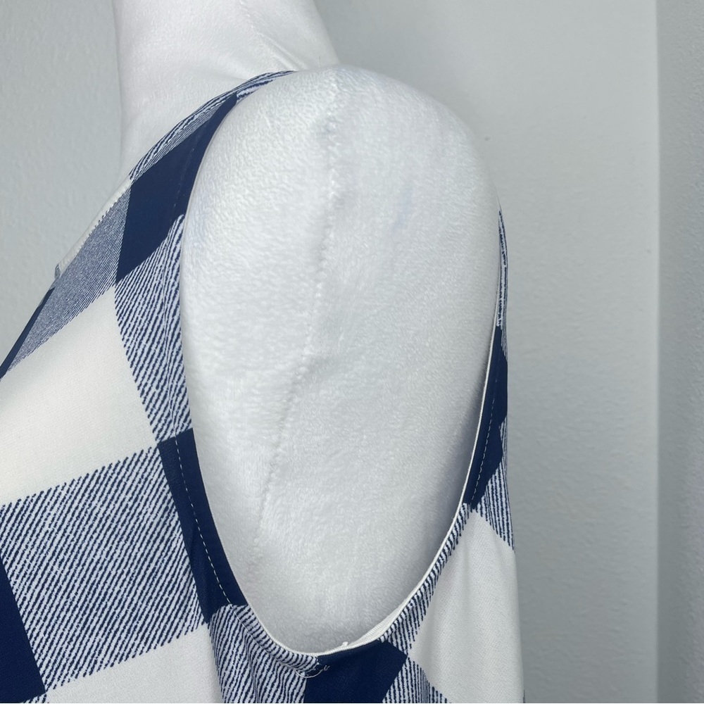 White Birch Navy White Gingham Plaid Sleeveless Tunic Dress Flowy Pockets Med - Picture 7 of 12